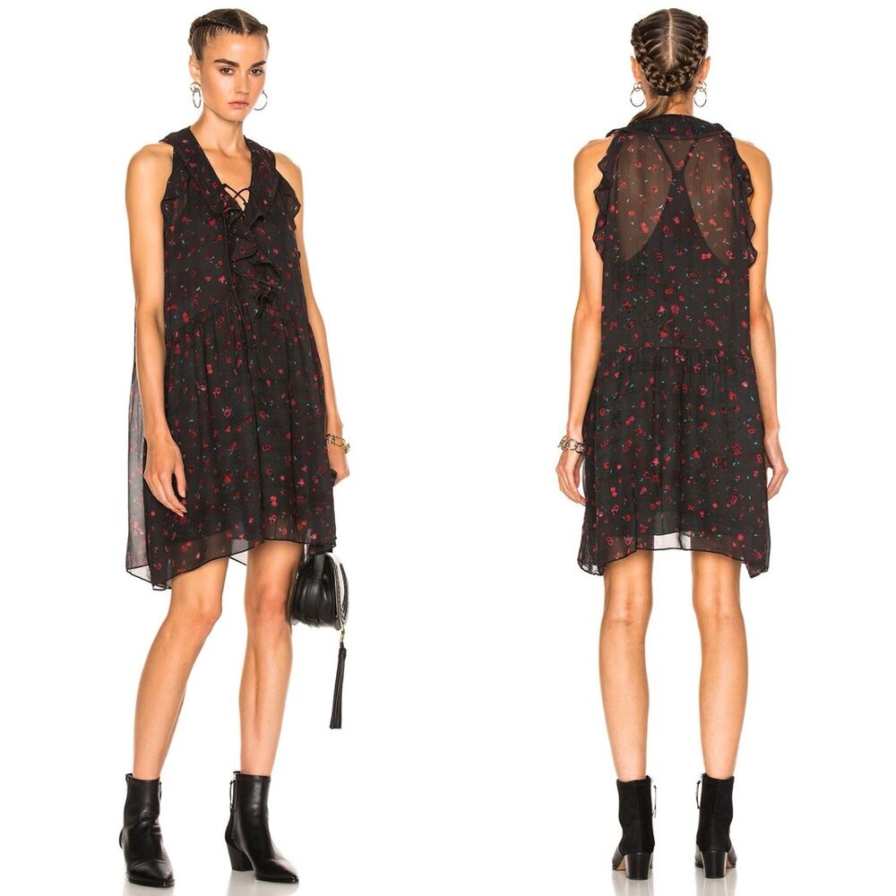 IRO Womens Dress Sz 36/S Jaysan Floral Print Sleeveless Ruffle Semi Sheer Mini